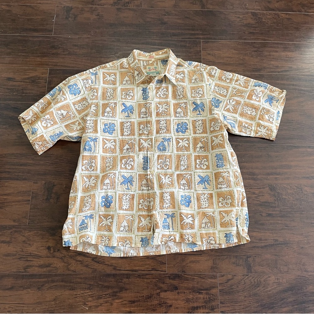 Mens REYN Spooner Regency Cotton Lawn Golf Golfer Hawaiian Button Up Shirt XL